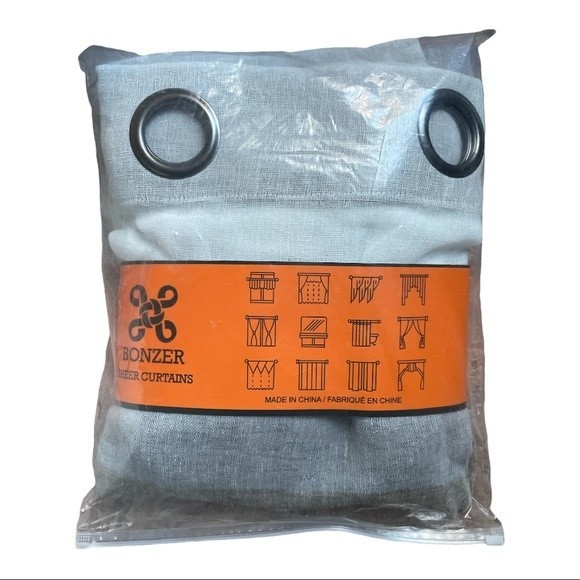 Elevate Your Space with Grey Tan Cream Stripe Sheer Window Curtains 58x … - Picture 4 of 7